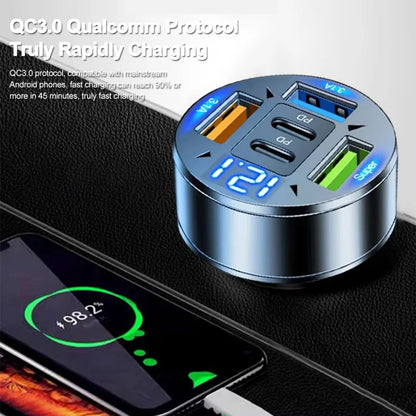 250W 5-Port Fast Car Charger - PD QC3.0 USB-C Multi-Device Adapter