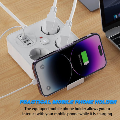 7-in-1 European Power Strip with 4 USB Ports & Surge Protection