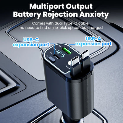 4-in-1 Retractable 100W Fast Car Charger with LED Starlight & Display