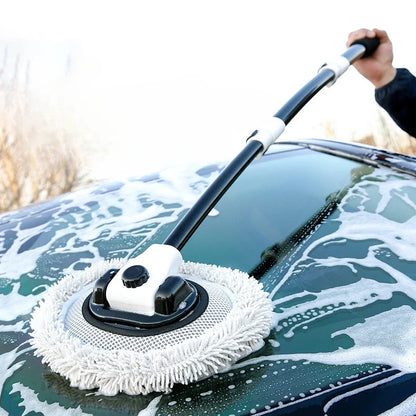 Telescopic Car Wash Mop with 15° Curved Handle & Microfiber Brush