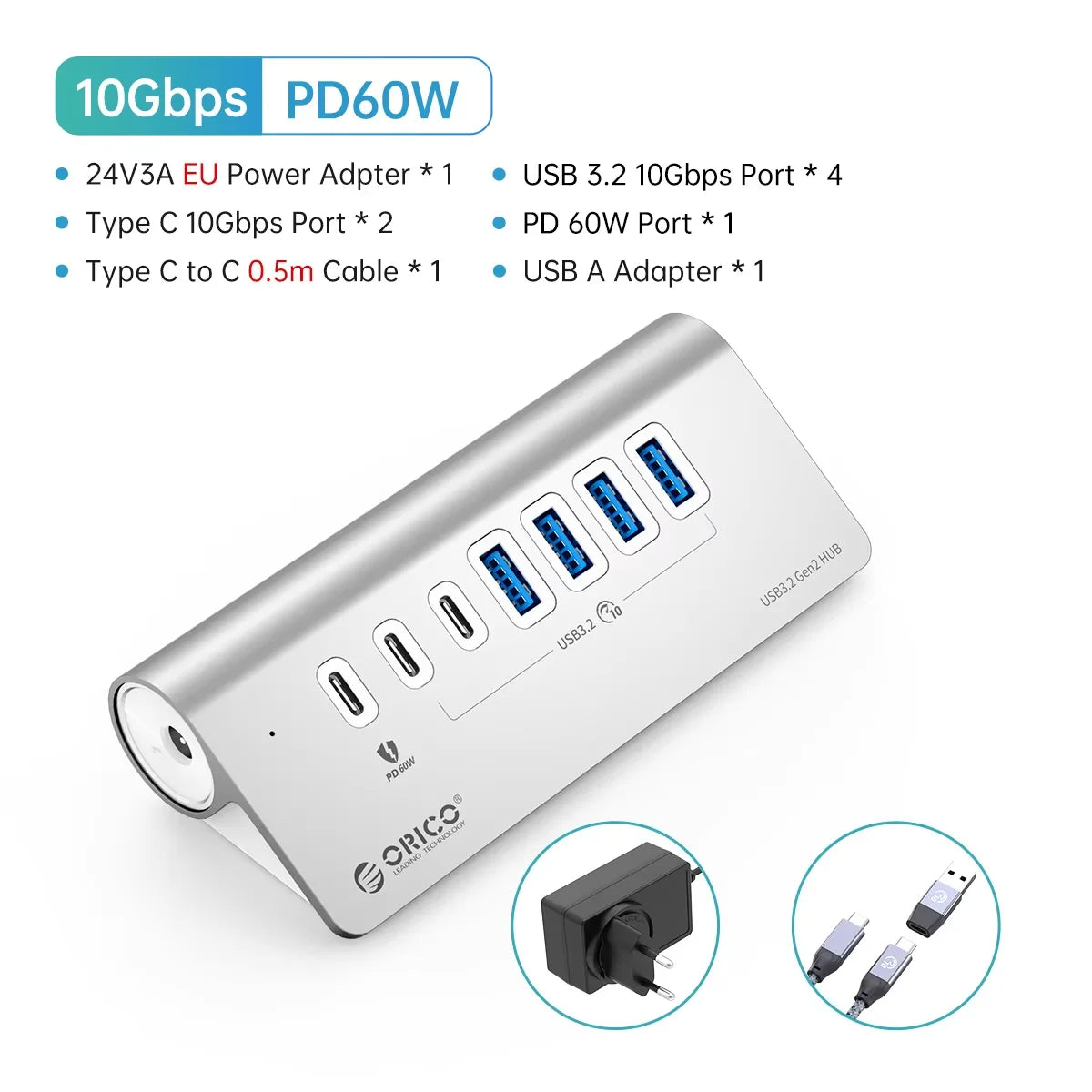 7-Port Powered USB 3.2 Hub with Fast Charging for Laptop & PC - 32
