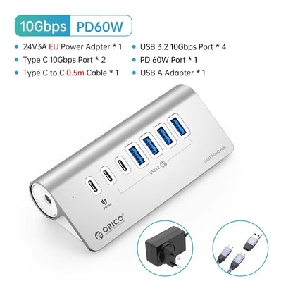 7-Port Powered USB 3.2 Hub with Fast Charging for Laptop & PC