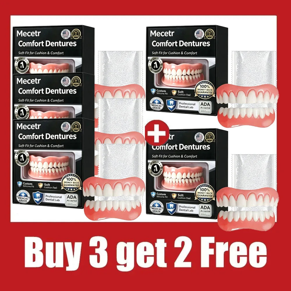 Adjustable Silicone Dentures Set – Natural Comfort Fit Upper & Lower Teeth