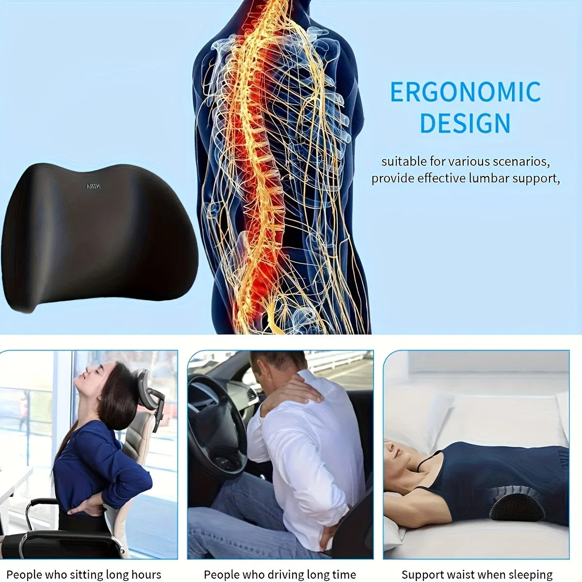 Ergonomic Memory Foam Lumbar Support Pillow for Office & Car Seat - 3