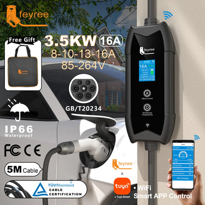 Portable 16A EV Charger with APP Control - 3.5KW Electric Vehicle Cable