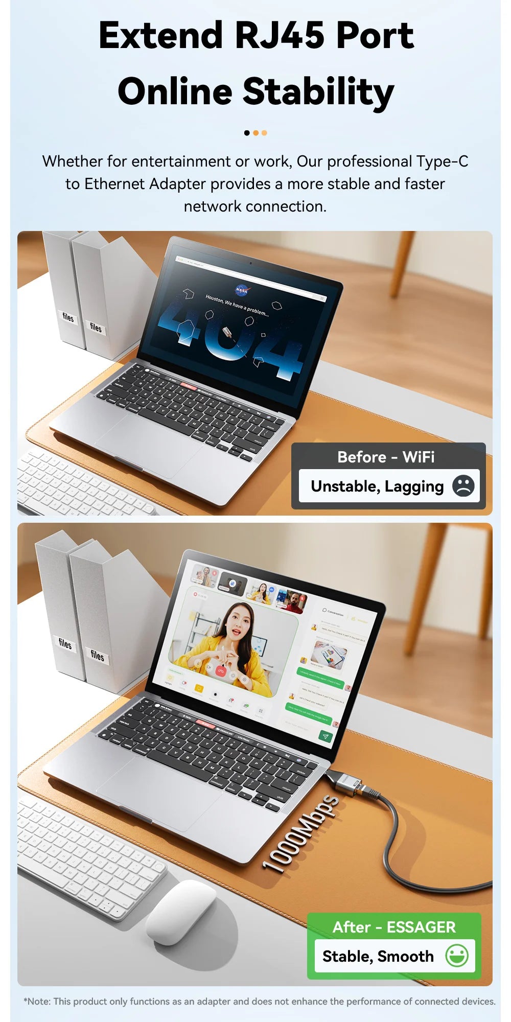 USB-C to Gigabit Ethernet Adapter - High-Speed RJ45 Wired Network Converter
