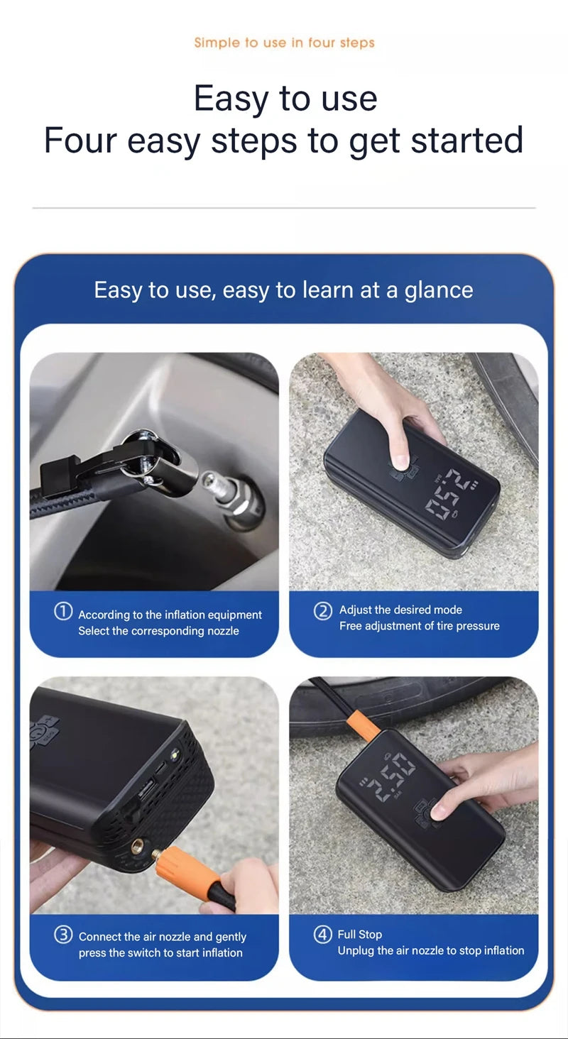 Portable Wireless Car Tire Inflator & Electric Air Pump - 25