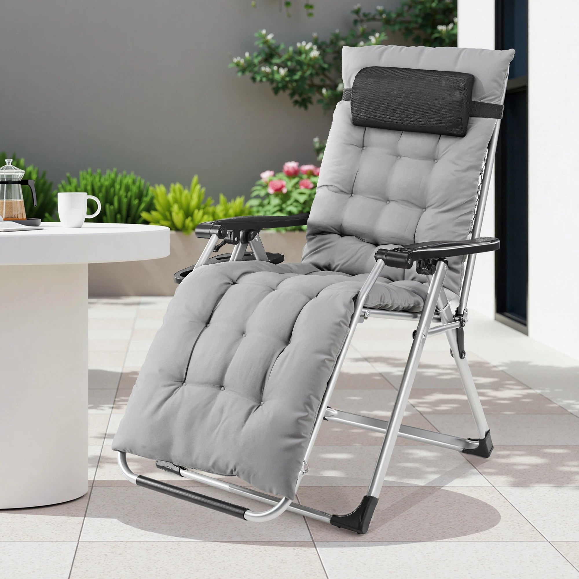 Zero Gravity Recliner Chair - Portable Folding Outdoor Lounge with Tray - 24