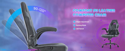 Ergonomic Racing Gaming Chair - Adjustable Height & Flip-Up Armrest Desk Chair