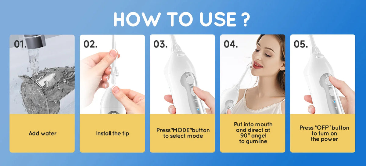 Portable Cordless Water Flosser with 300ml Tank and 6 Replacement Nozzle Tips