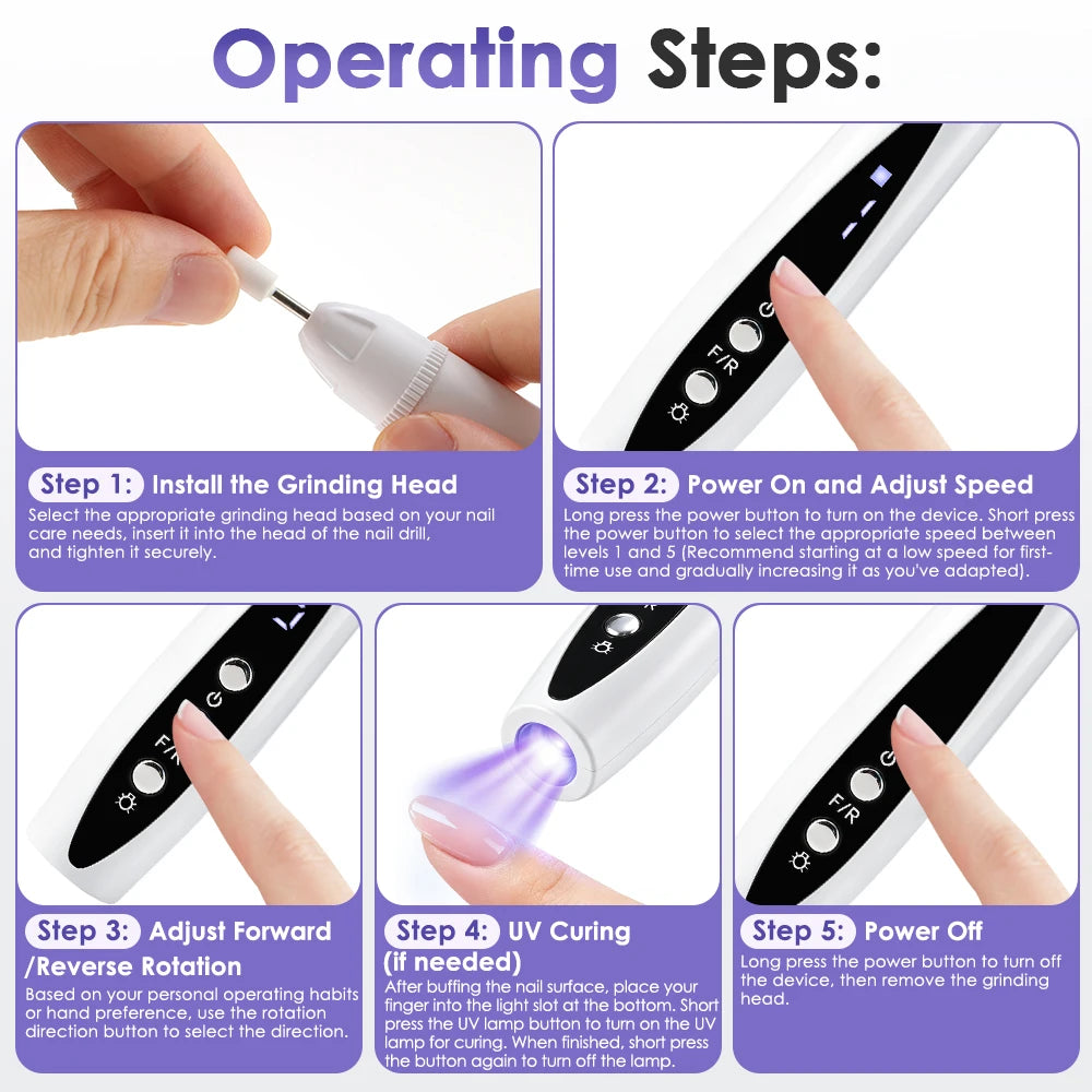 2-in-1 Cordless Electric Nail Drill with Built-in UV Curing Light
