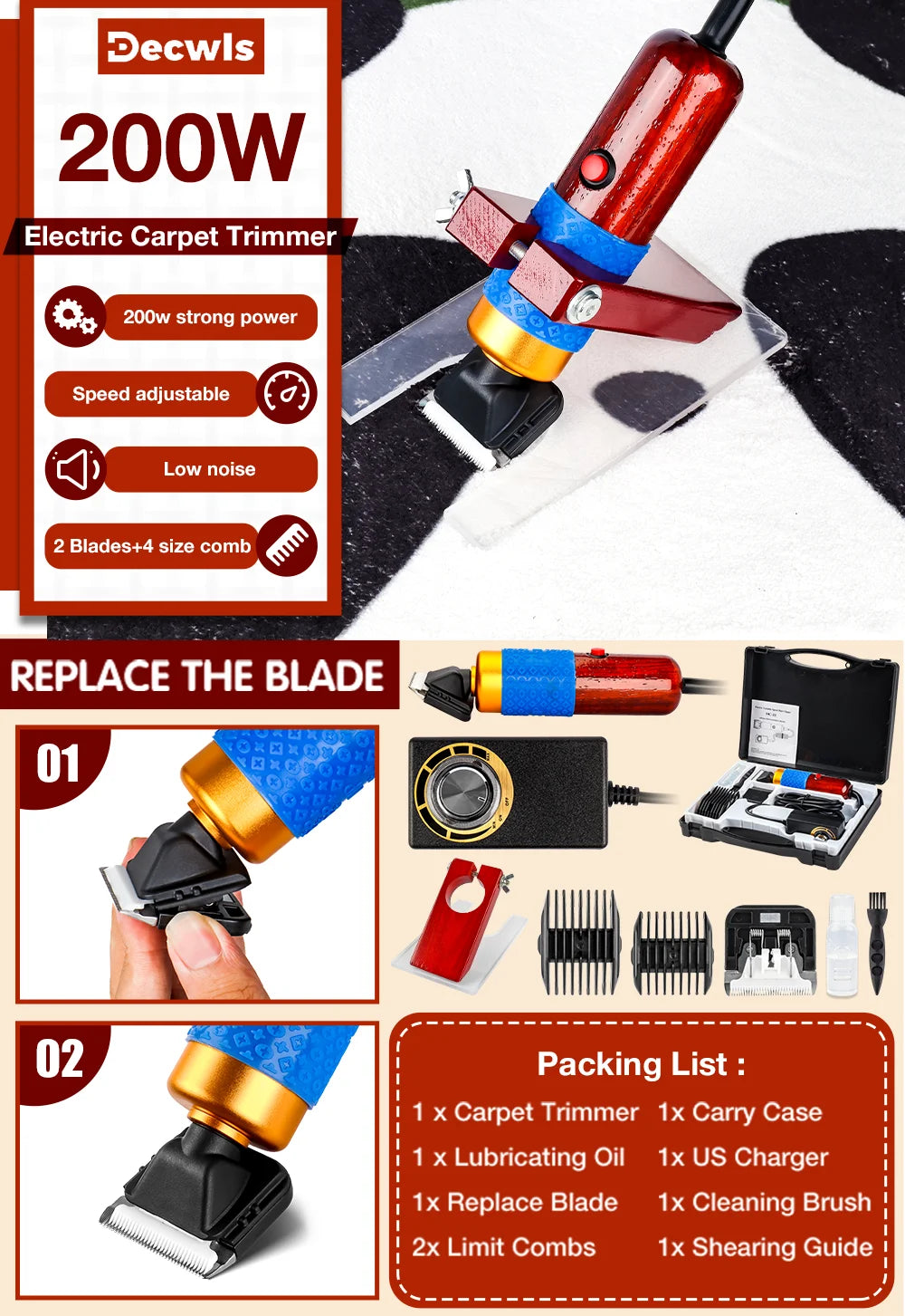 200W Professional Carpet Tufting Shears & Trimmer with Shearing Guide