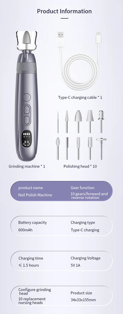 Professional Electric Nail Drill Set - Cordless Manicure & Pedicure File