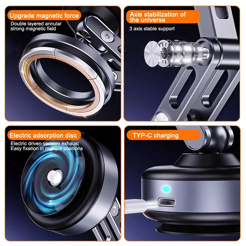 Foldable Magnetic Car Phone Holder with Electric Vacuum Suction Mount