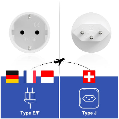3-Pack EU to Switzerland Travel Power Adapter Plug 10A 250V Converter