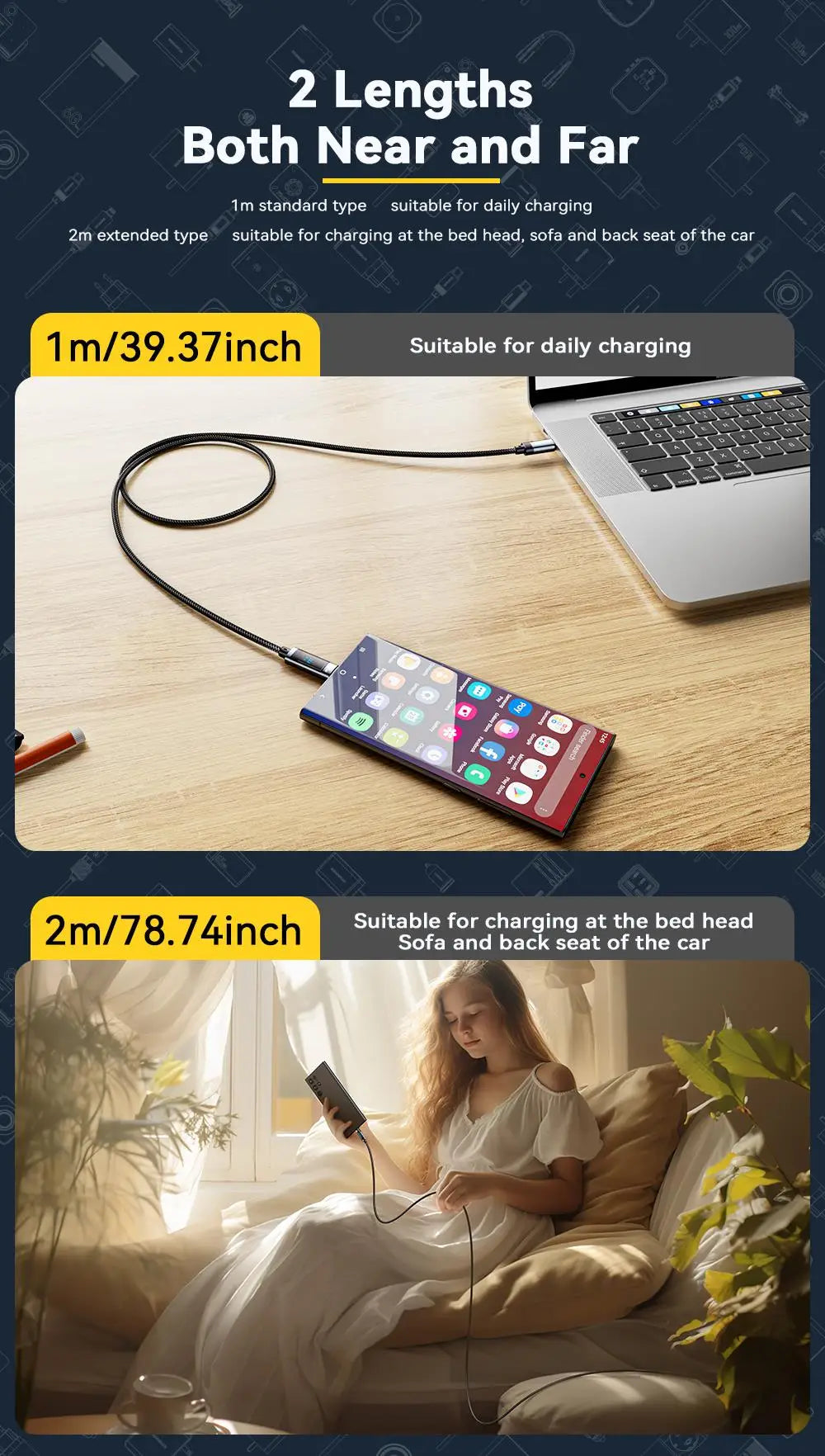 Essager 240W USB-C to USB-C Fast Charging Cable with LED Power Display - 19