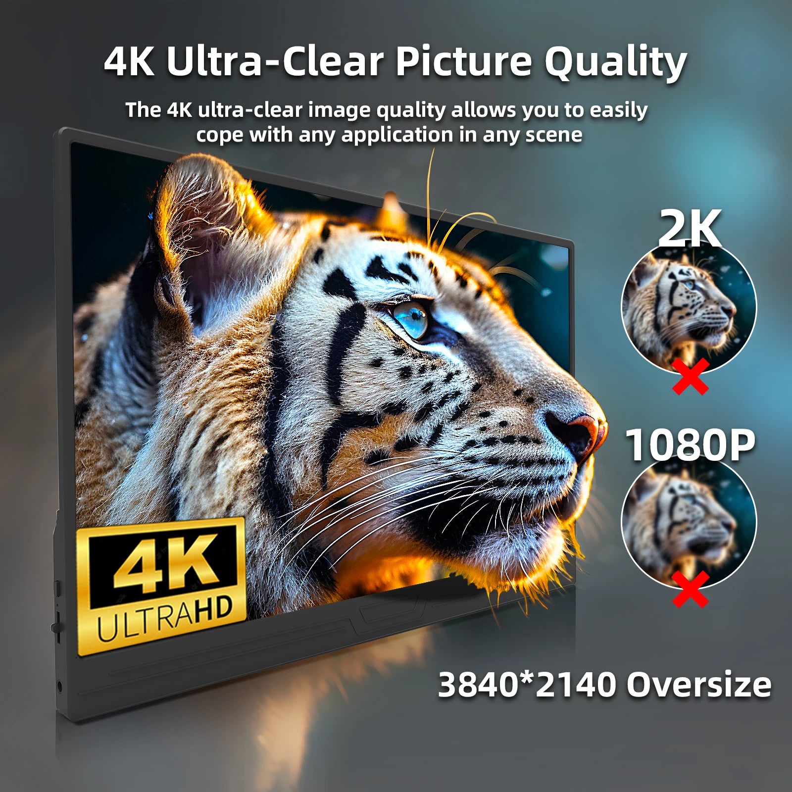 13-Inch 4K Portable Monitor - Ultra HD HDR Travel Display for Gaming & Work - 3