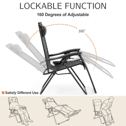 Zero Gravity Recliner Chair - Portable Folding Outdoor Lounge with Tray