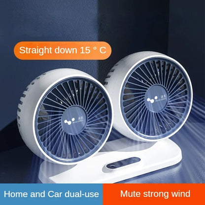 Dual Head USB Car Fan - 3-Speed 360° Adjustable Dashboard Fan