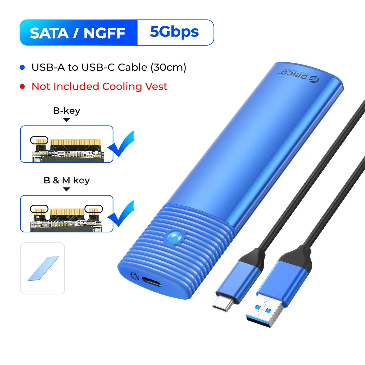 ORICO M.2 NVMe SATA SSD Enclosure Adapter USB 3.2 10Gbps Tool-Free Case