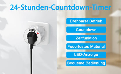 EU Standard 24-Hour Digital Rotary Countdown Timer Socket 3680W