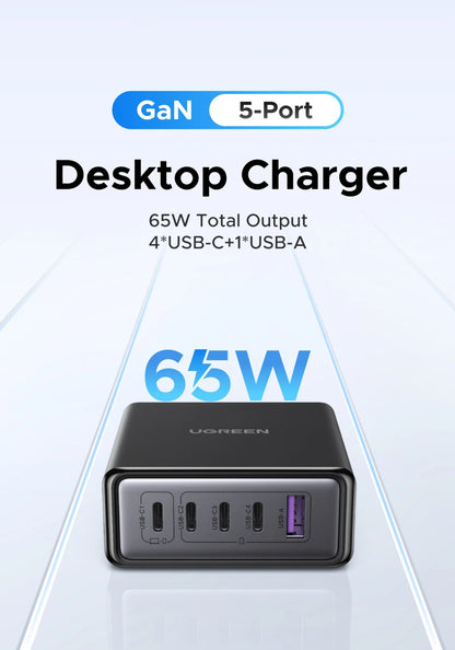 UGREEN 65W GaN Fast Charger 5-in-1 USB-C Desktop Power Adapter
