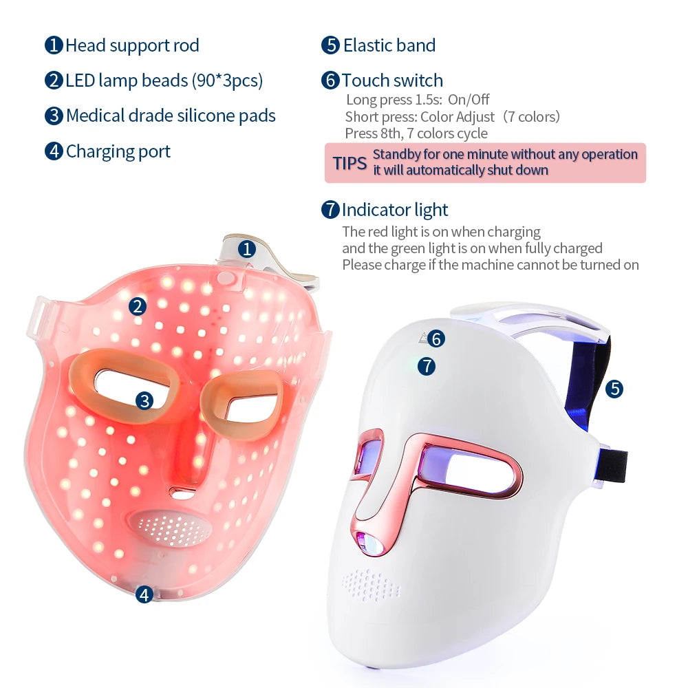 7 Color LED Face & Neck Mask - Anti-Aging Light Therapy