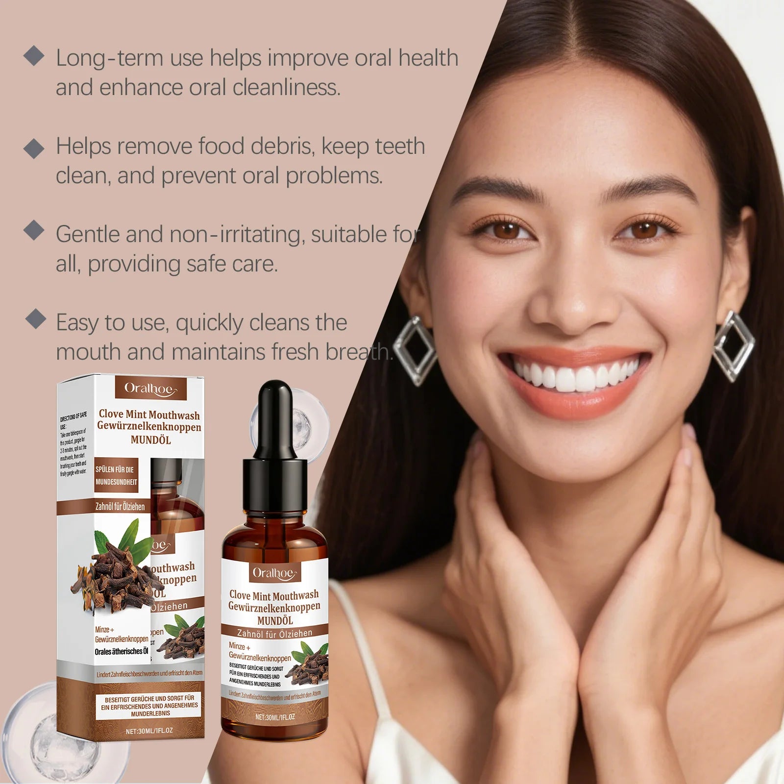 Clove Mint Oral Rinse & Teeth Whitening Oil - Natural Plaque & Bad Breath Remover - 20
