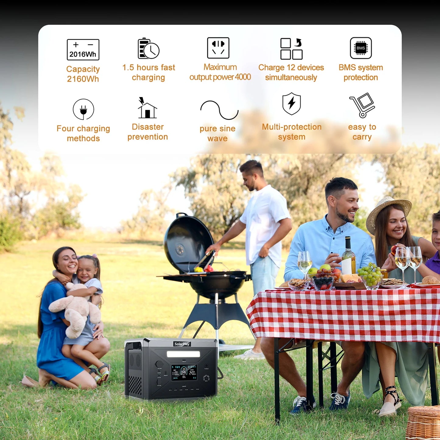 SolarPlay Portable Power Station: 2160Wh-2304Wh LiFePO4 Solar Generator