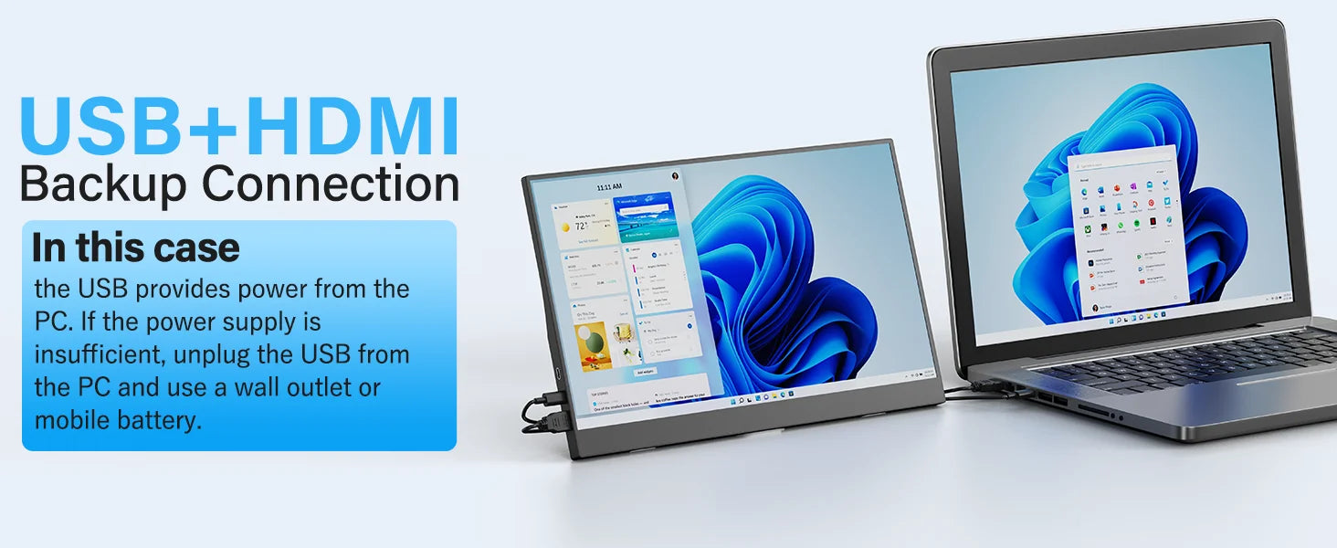 15.6" Portable FHD 1080P Monitor - Slim IPS USB-C & HDMI Travel Display - 9