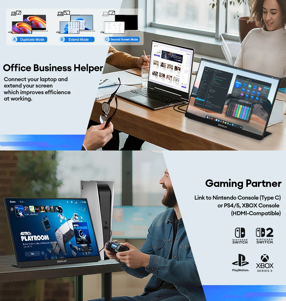16" 240Hz QHD Portable Gaming Monitor - 2.5K HDR IPS Second Screen