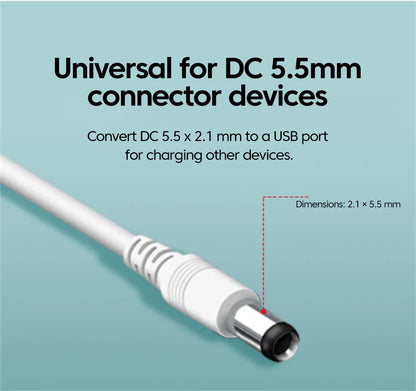 USB to 12V DC Power Boost Cable for WiFi Routers, Modems & Fans
