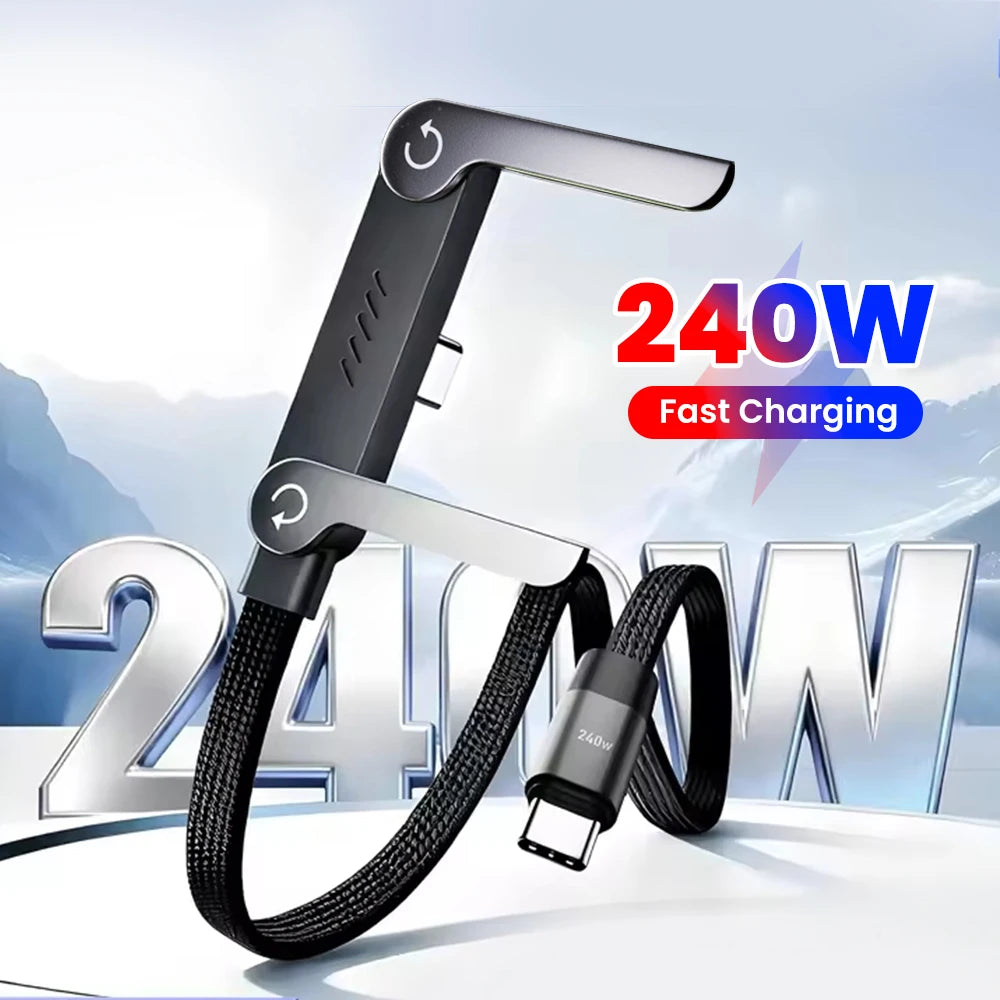 240W Fast Charging Cable with Built-in Foldable Phone Stand