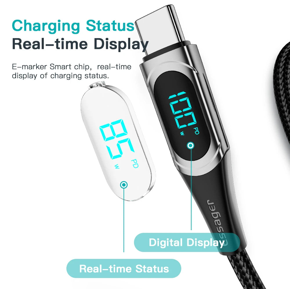 Essager 100W USB-C to USB-C Fast Charging Cable with LED Display