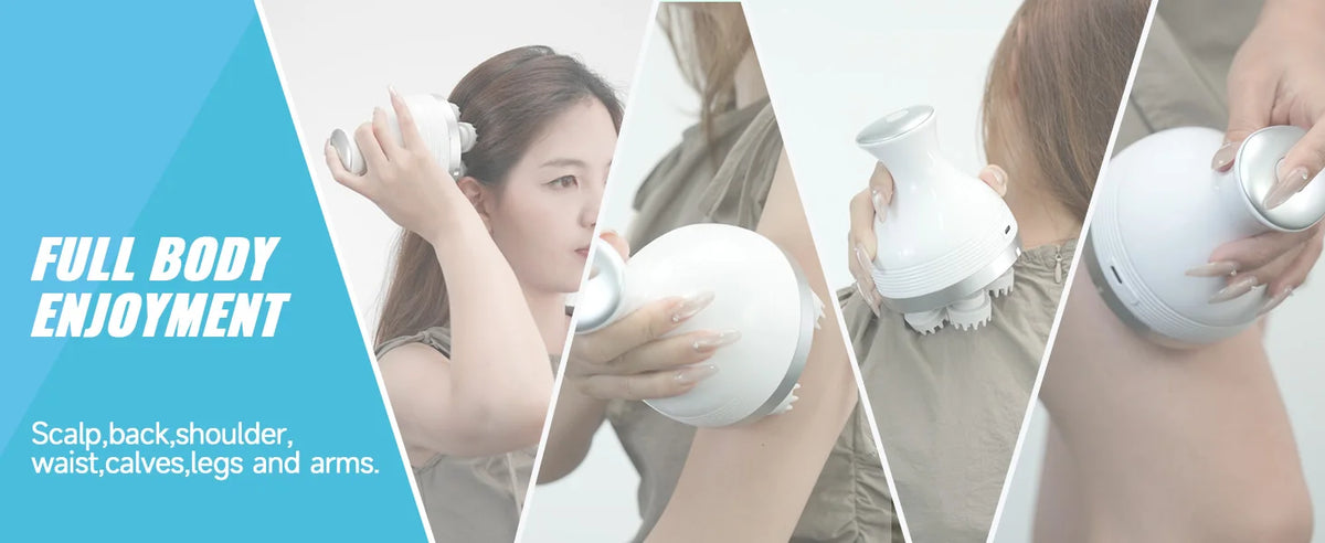 Electric Scalp & Body Massager - Portable Waterproof Deep Tissue Kneading Tool