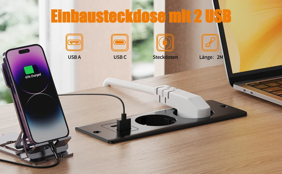 German Standard Dual Socket with PD 20W USB-C & 2.4A USB Fast Charging - 16