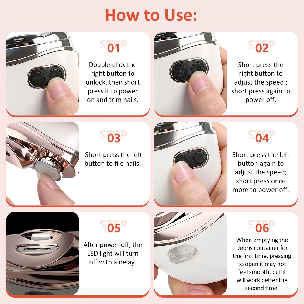 Electric Automatic Nail Trimmer & Polisher with LED Light for Safe Nail Care - 17