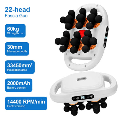 22-Head Fascia Massage Gun - Deep Tissue Body Massager