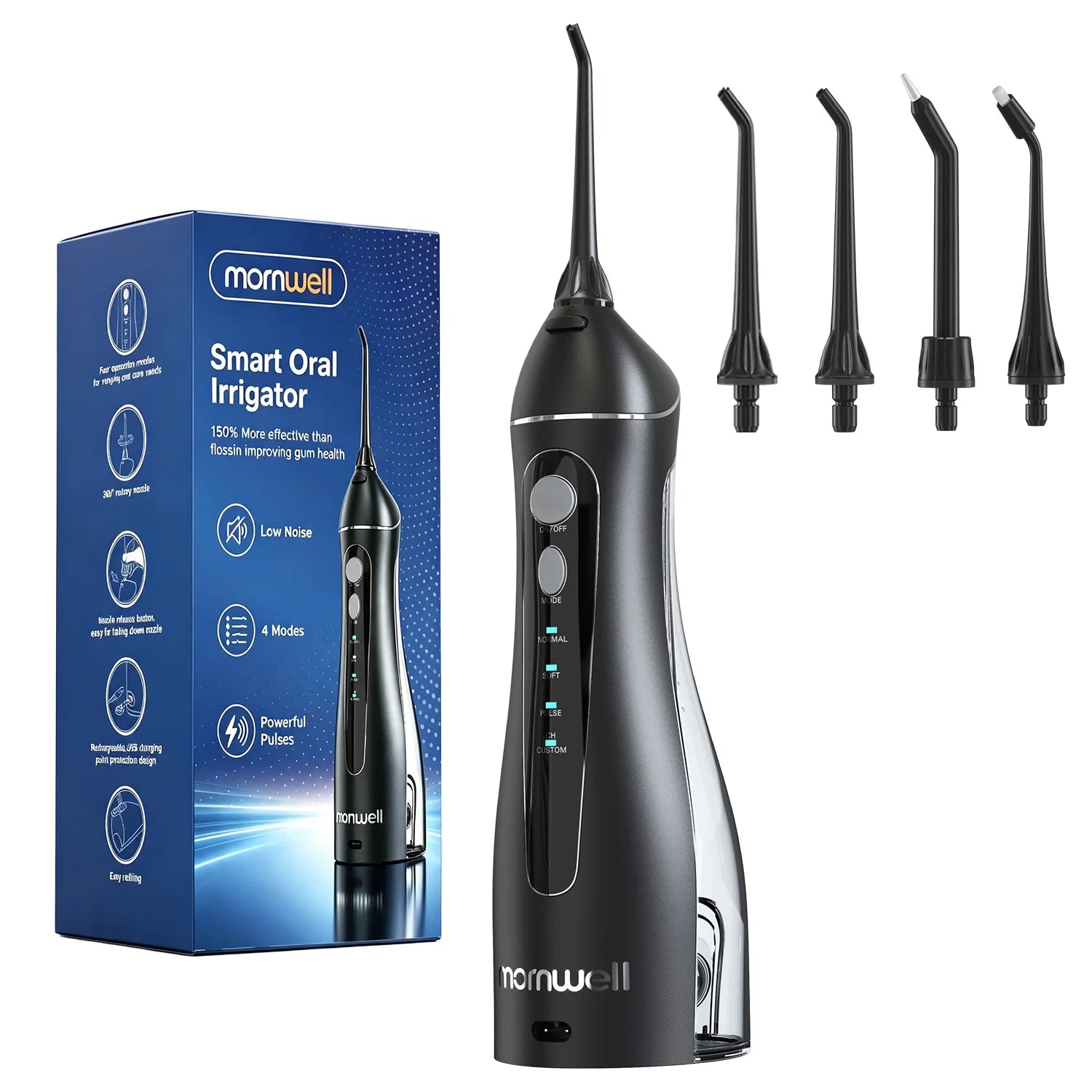 Portable Cordless Water Flosser - Rechargeable Oral Irrigator with 4 Cleaning Modes - 1