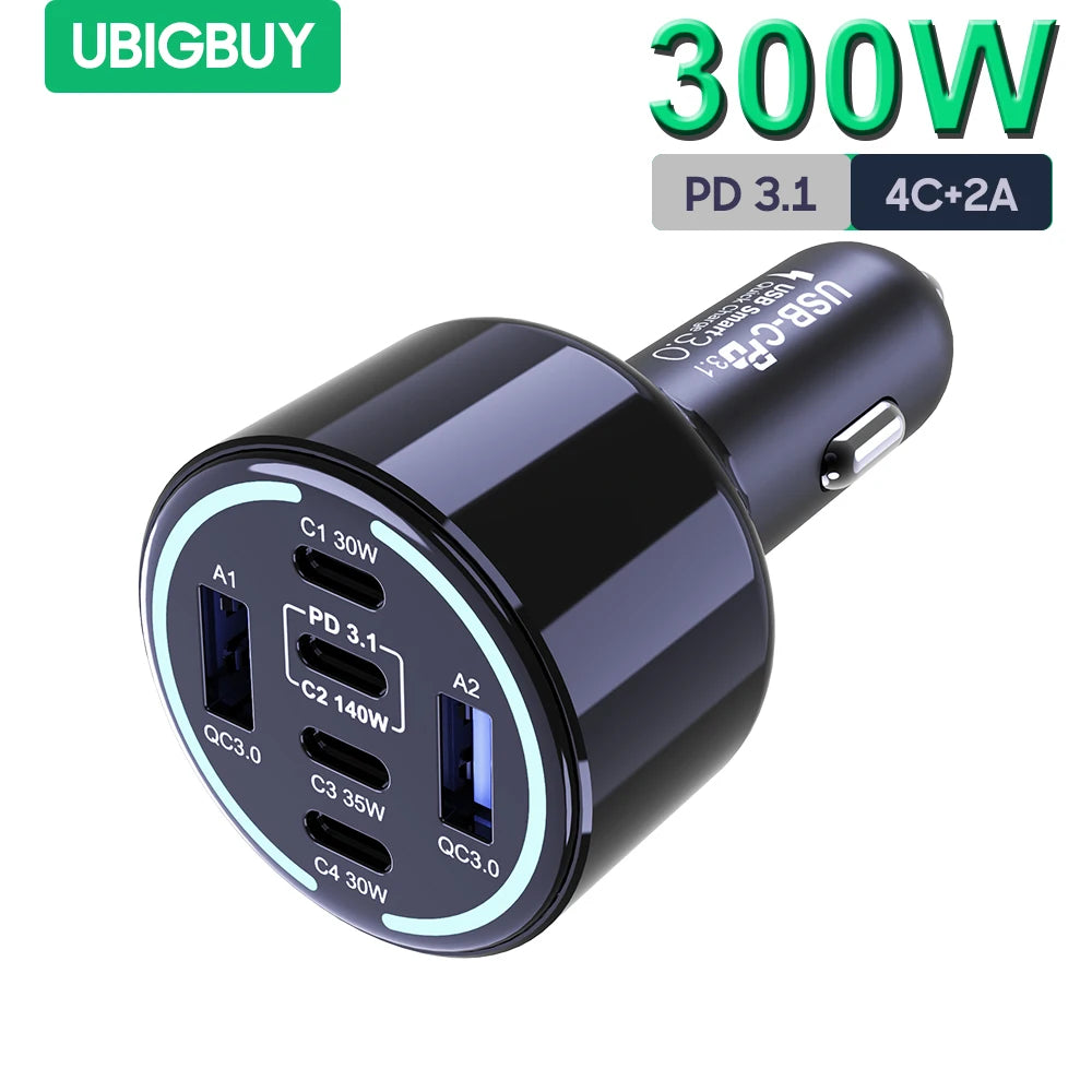 240W 4-Port USB-C Car Charger - PD 3.1 Super Fast Charging Adapter - 27