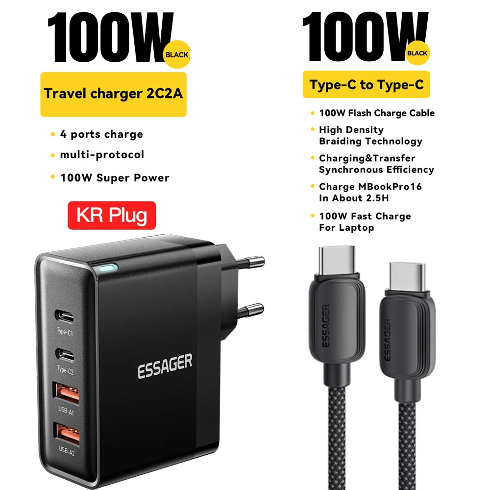 100W 4-Port USB-C Desktop Fast Charger for Laptops, iPhone, & Android - 22