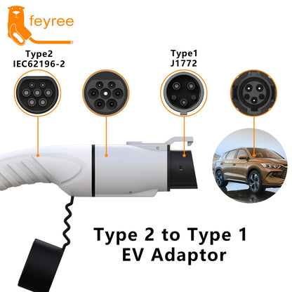 EV Charger Adapter Type 2 to Type 1 - 32A 7KW Fast Charging Connector