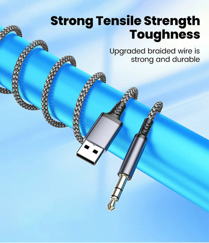 USB to 3.5mm Aux Audio Cable - Male to Male Stereo Adapter for Car & PC