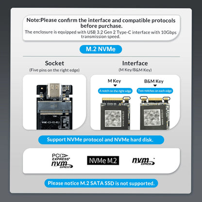 Orico M.2 NVMe SATA SSD Enclosure - 10Gbps Portable USB-C Adapter for 4TB