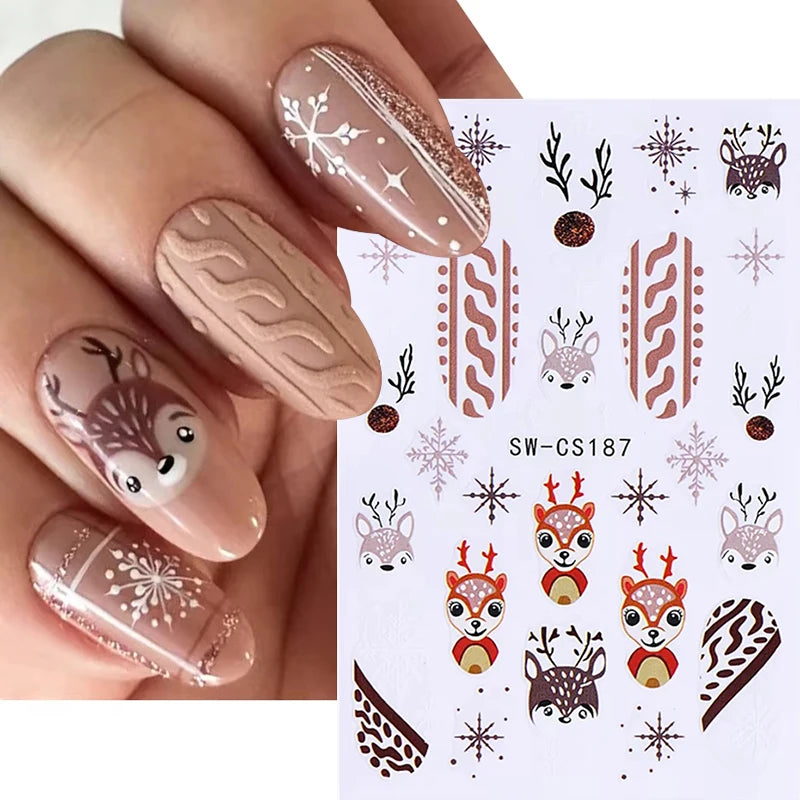 3D Christmas Nail Art Stickers - Festive Snowman & Snowflake Manicure Decals - 9