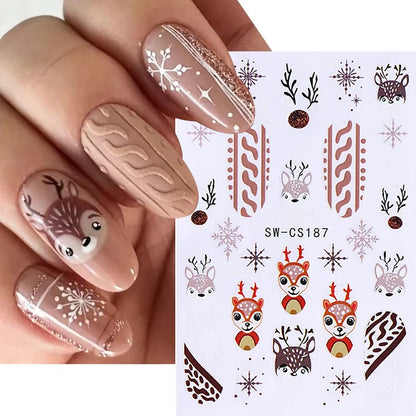 3D Christmas Nail Art Stickers - Festive Snowman & Snowflake Manicure Decals