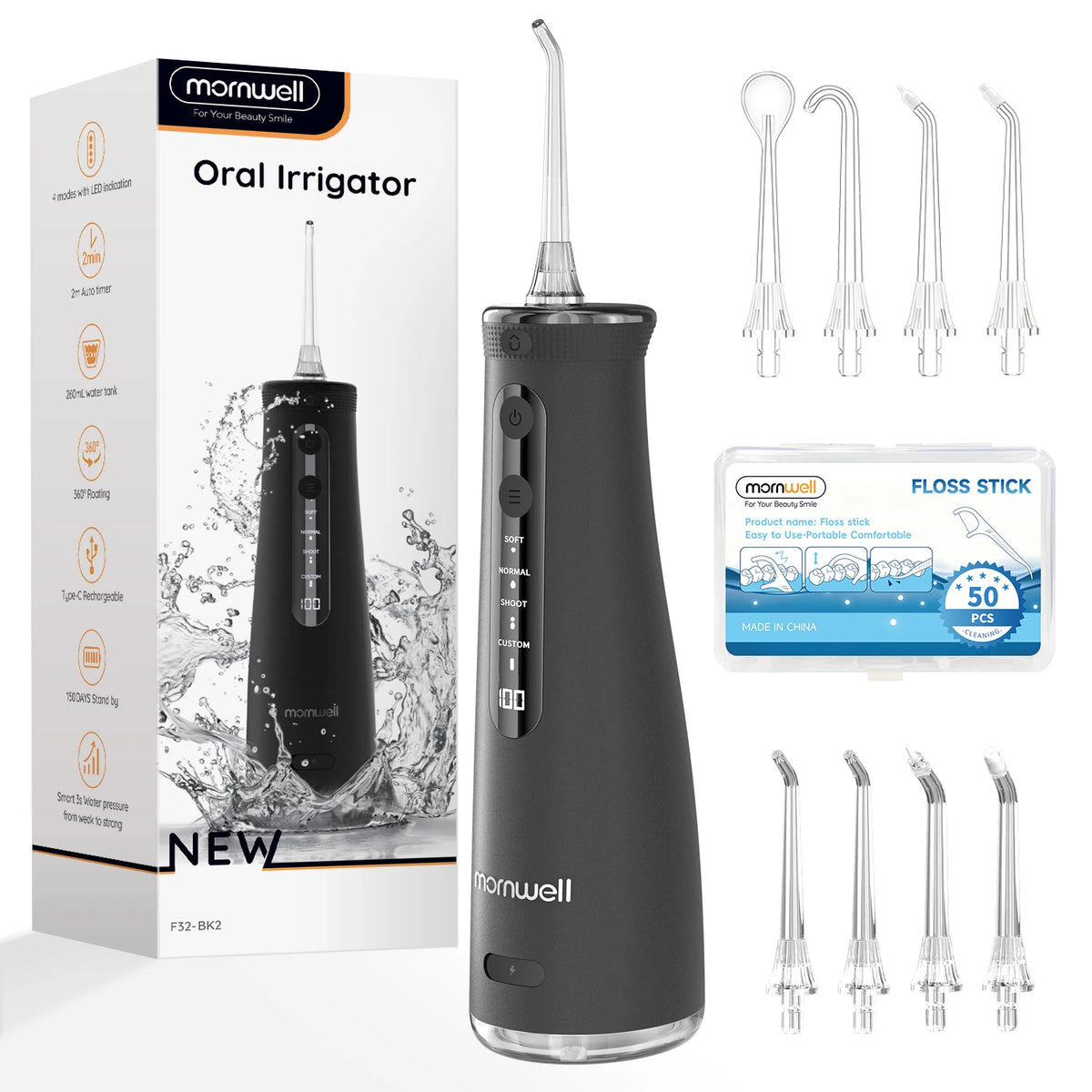 Portable Cordless Water Flosser - Rechargeable Oral Irrigator for Teeth Cleaning