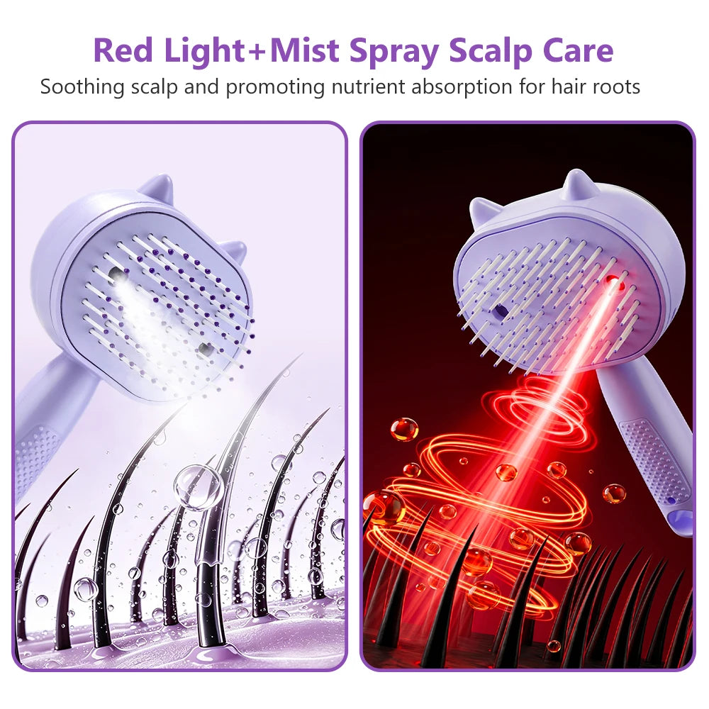 Electric Mist Spray Scalp Massager & Detangling Hair Brush with LED Light - 11