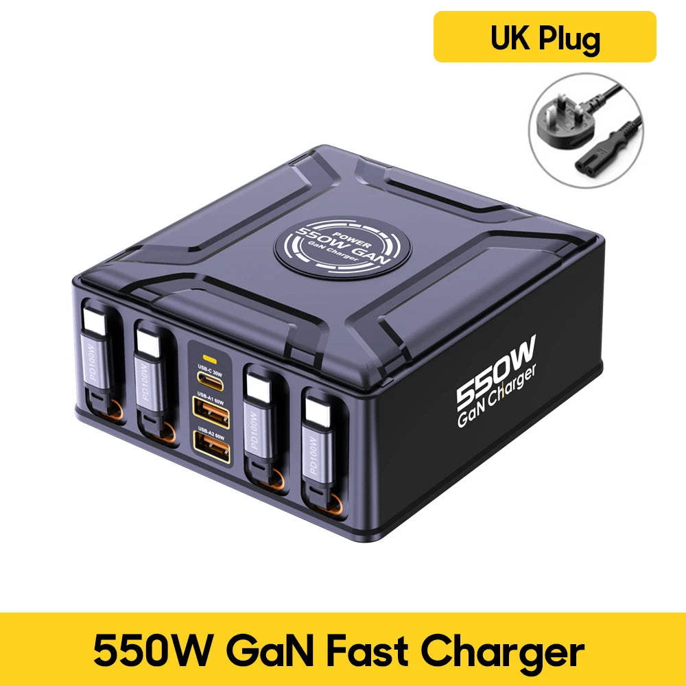 550W 7-in-1 GaN Fast Charging Station with 4 Built-in Retractable Cables - 20