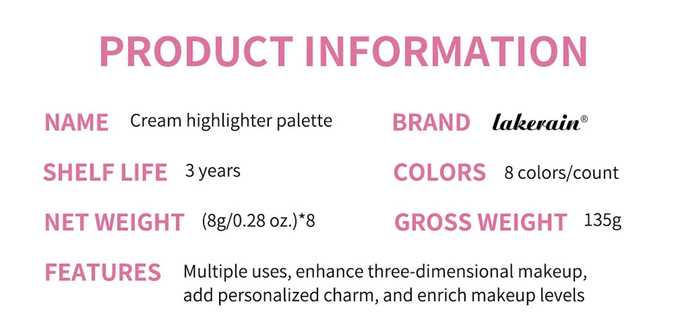 8-Color Cream Blush & Highlighter Palette | Long-Lasting Glow - 18